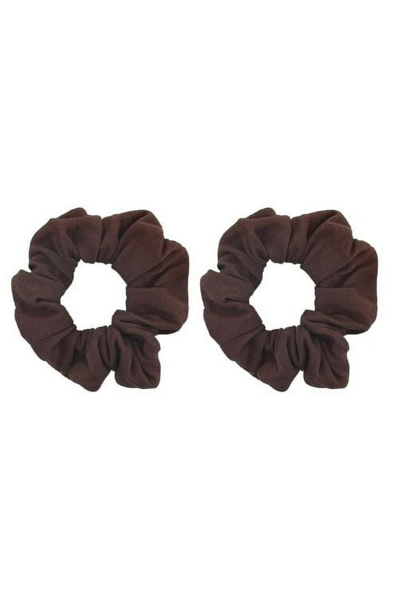 Set of 2 Solid Hair Scrunchies for Adult Women (Brown) Pony Scrunchy