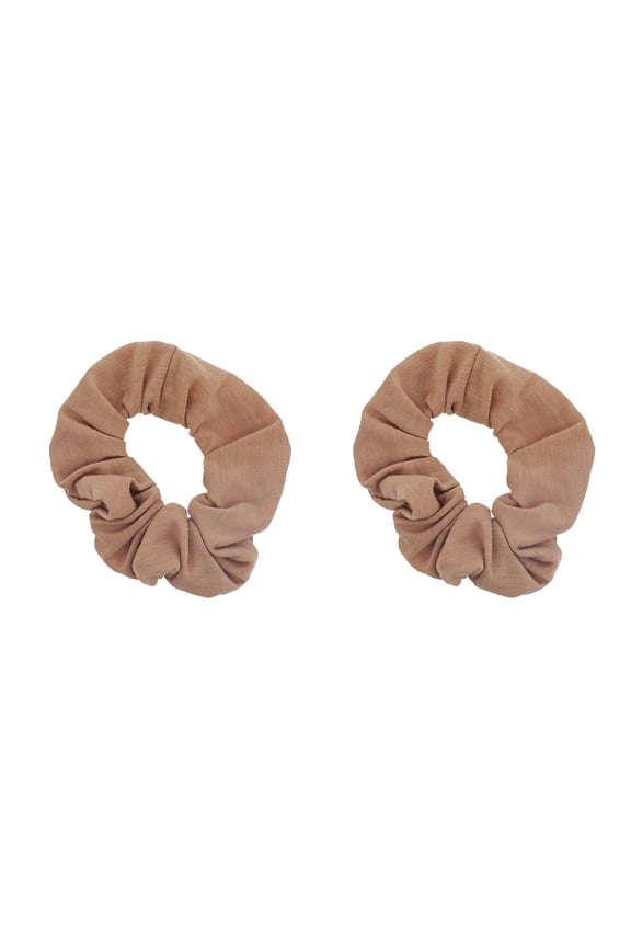 Set of 2 Solid Hair Scrunchies for Adult Women and Girls (Tan)