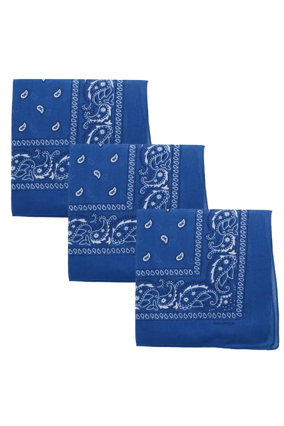 Set of 3 Paisley Bandanas – 100% Cotton - Royal Blue