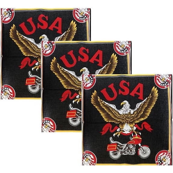 Motique Accessories Set of 3 Large Cotton Bandanas - US Flag