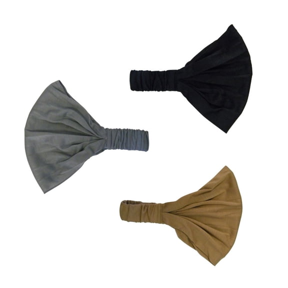 Motique Accessories Set of 3 Wide Cotton Head Band Solid Boho Yoga Style Soft Hairbands Black Camel