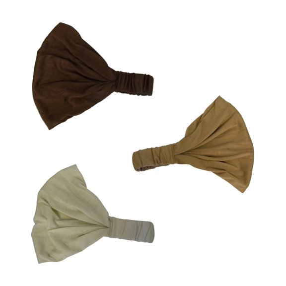 Motique Accessories Set of 3 Wide Cotton Head Band Solid Boho Yoga Style Soft Hairbands Brown Camel Tan