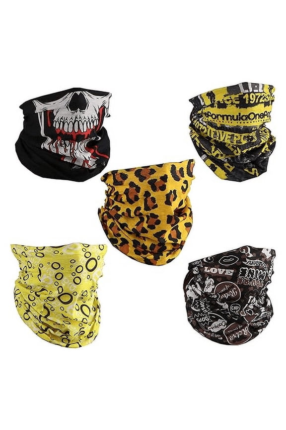 Set of 5 Neck Gaiters Tube Face Scarves Balaclavas for Adult Unisex
