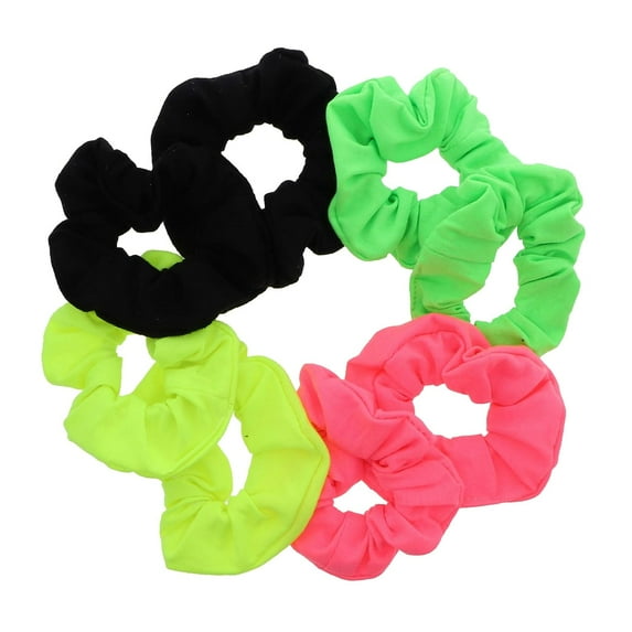 Motique Accessories Set of 8 Neon Color Solid Scrunchies Hair Scrunchy - Pink Yellow Green Black