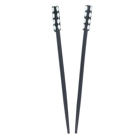 Motique Accessories Set of Wooden Hair Sticks with Gem Tops-Black