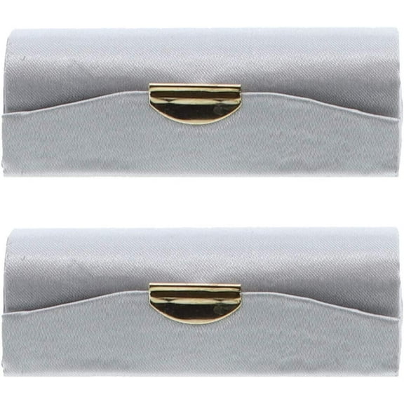 Motique Accessories Silver Solid Satin Ladies Lipstick Case With Mirror Purse Holder Set of 2