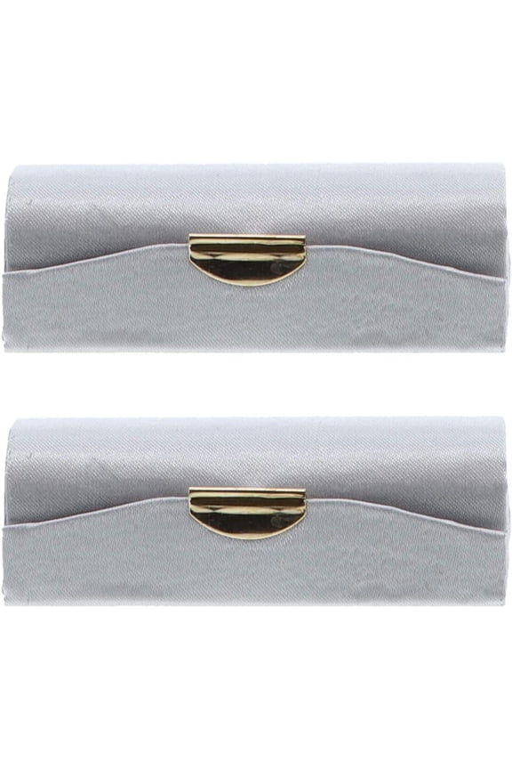 Silver Solid Satin Ladies Lipstick Case With Mirror Purse Holder Set of 2