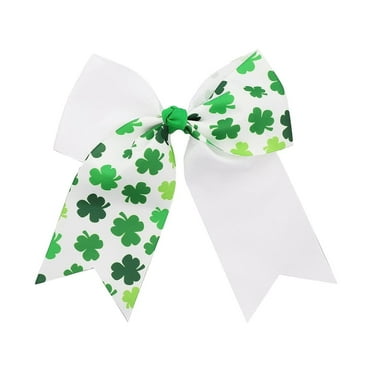 Motique Accessories St Patricks Hair Bow with Tails White Shamrock