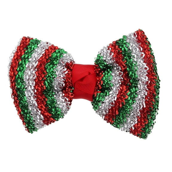 Motique Accessories Striped Metallic Christmas Hair Bow for Girls - Red