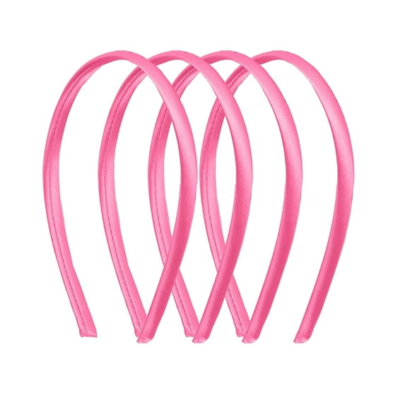 Motique Accessories Thin Headbands for Women Solid Satin 4 Pack (Neon Pink)