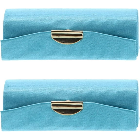 Motique Accessories Turquoise Solid Satin Ladies Lipstick Case With Mirror Holder Set of 2