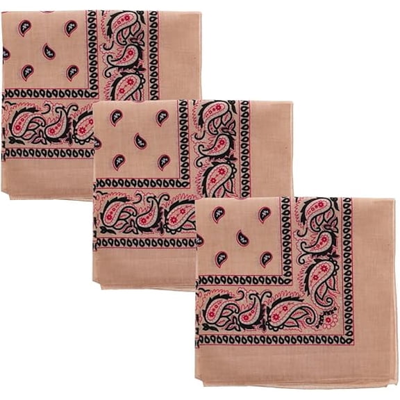 Motique Accessories Two Tone Paisley Bandana - Set of 3 (Tan)