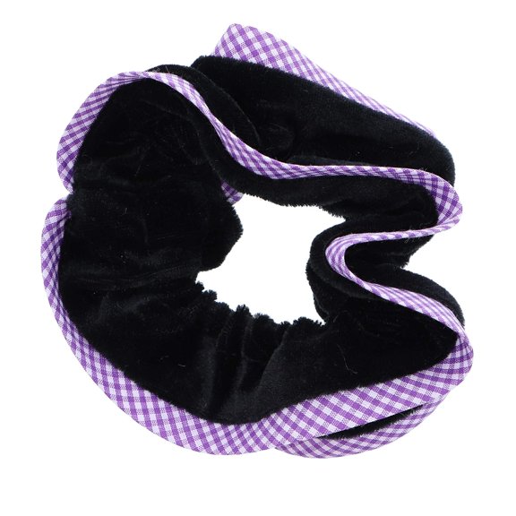 Motique Accessories Velvet Hair Scrunchie with Purple Checkered Trim-Pony Scrunchy
