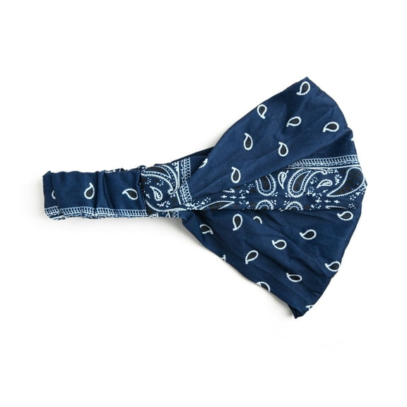 Motique Accessories Wide and Stretchy Cotton Bandana Headwrap, Multiple Colors (Navy Paisley, Medium)