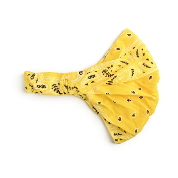 Motique Accessories Wide and Stretchy Cotton Bandana Headwrap, Multiple Colors (Yellow Paisley, Medium)
