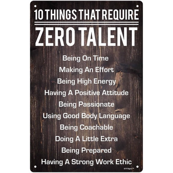 Motivate Sign 10 Things That Require Zero Talent Sign Inspirational And Uplifting Wall Art Decoration 8x12 Inch