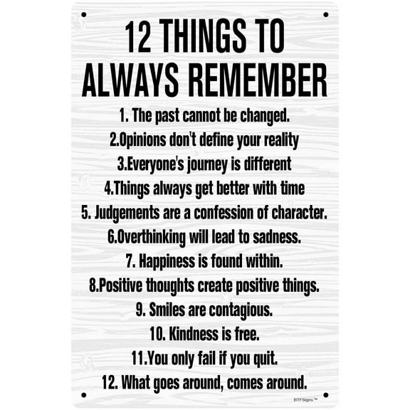 Motivate Sign 12 Things To Always Remember Sign Inspirational And Uplifting Wall Art Decorationch Size: 12 x 16 inch