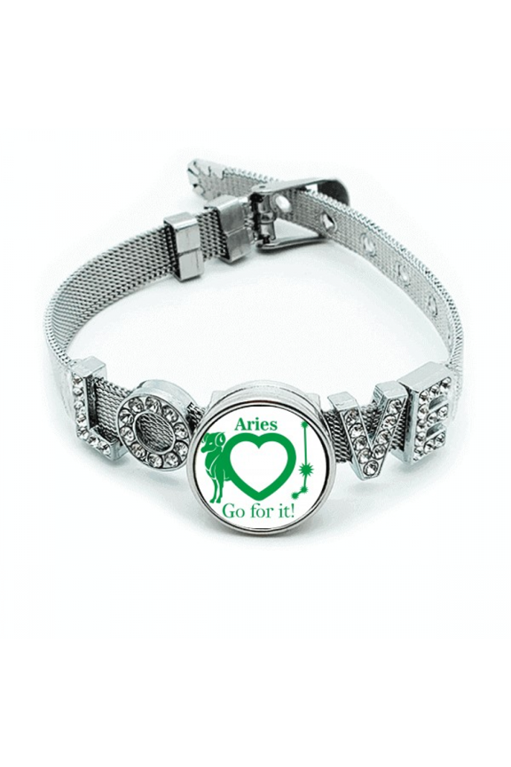 Motivation Constellation Love Aries Bracelet Wristband Crystal Love Adjustable Bangle