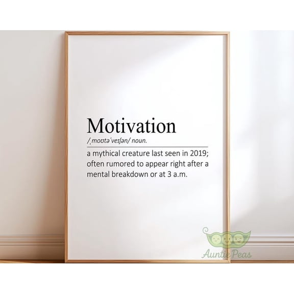 Motivation Definition Minimalist Typography Wall Art Print, Unframed Paper Poster 8x10in