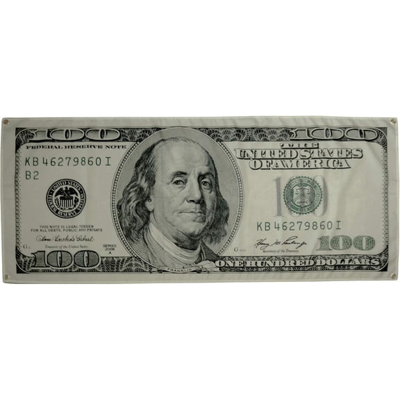 Motivational 100 Dollar Bill Large Life Size Money Flag Backdrop - Man Cave Wall Decorations Benjamin Franklin Mens Bedroom Accessories - Frat House Living Room Flag 2X5 Cool Flag for Guys Home Offic