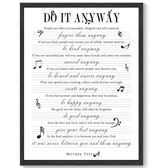 Motivational 11x14in Black Framed Wall Art Inspirational Do It Anyway Quote Sayings Office Home Decor Canvas Prints Encouraging Positive Posters Painting