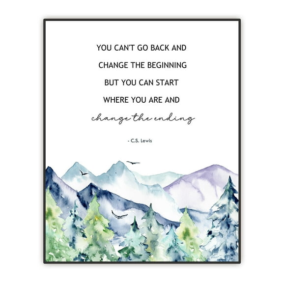 Motivational Art Print - Positive Poster - Inspirational Wall Dcor - Uplifting Encouragement Gift for Women, Men C.S. Lewis Quote Watercolor Forest Mountain Wall Art for Home Office UNFRAMED 8x10
