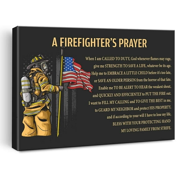 Motivational Art Wall Decor a Firefighter's Prayer Canvas Print Firefighter Painting for Home Office Wall