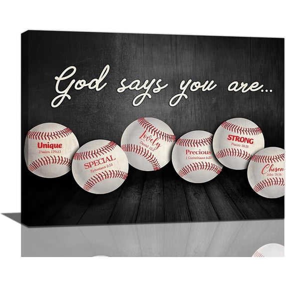 Motivational Baseball Wall Decor Vintage Inspirational Sports Boys Room Pictures Wall Art God Says You Are Canvas Print Painting Framed Modern Home Artwork For Dormitory Bedroom Office 16"x12"