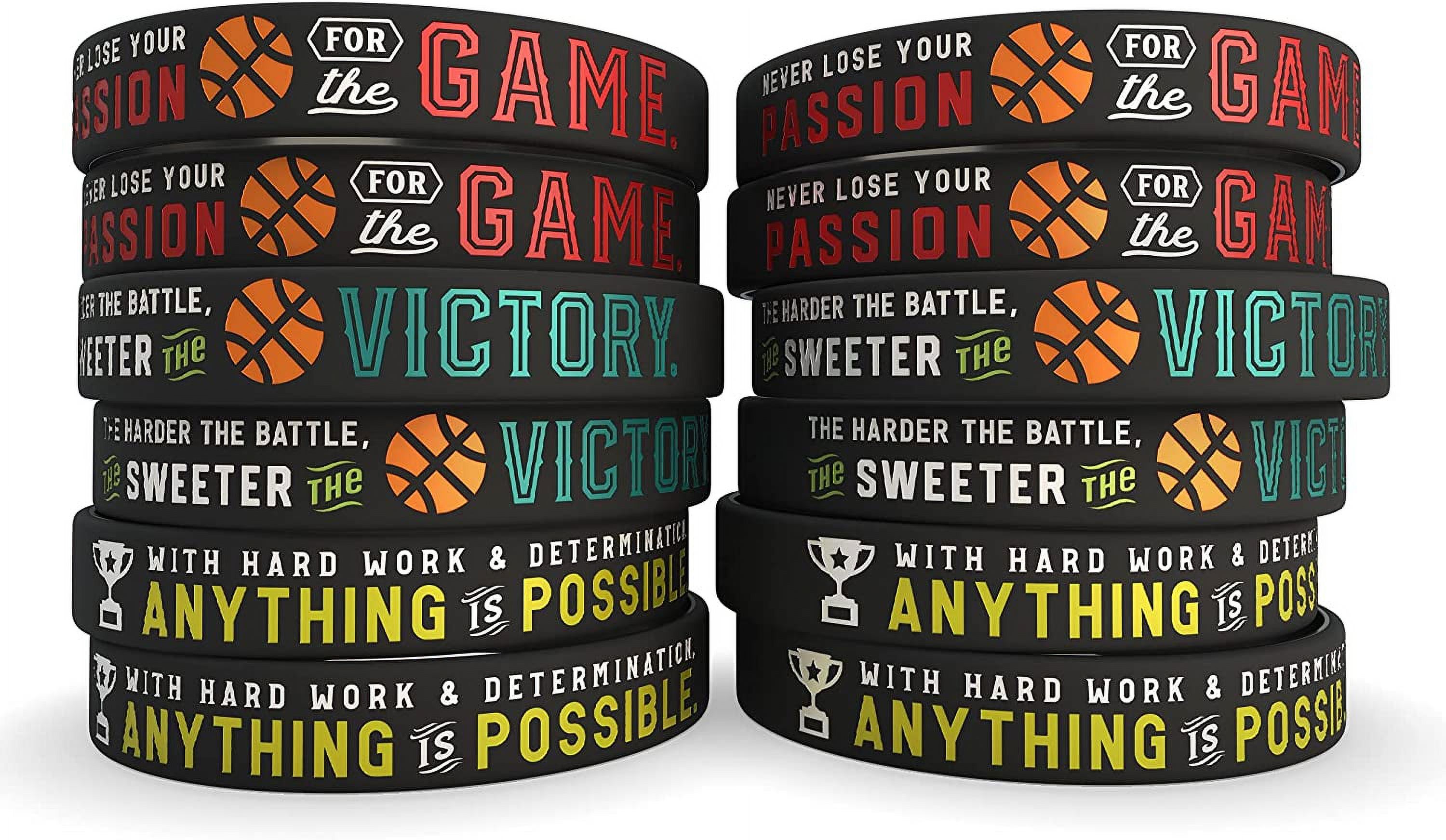 Motivational Basketball Silicone Bracelets (12Pack) Inspiring Quotes