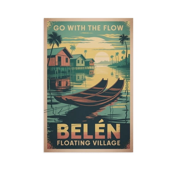Motivational Belen Floating Village Poster Retro Inspirational Vintage Travel Wall Art for Classroom Creative Studio Wellness Space Print Poster