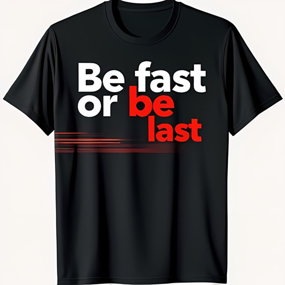 Motivational Black T-Shirt 'Be Fast or Be Last' Red & White Design