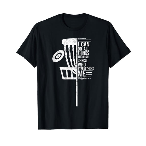 Motivational Black T-Shirt with Basketball Hoop Design - I Can Do All Things Philippians 4:13
