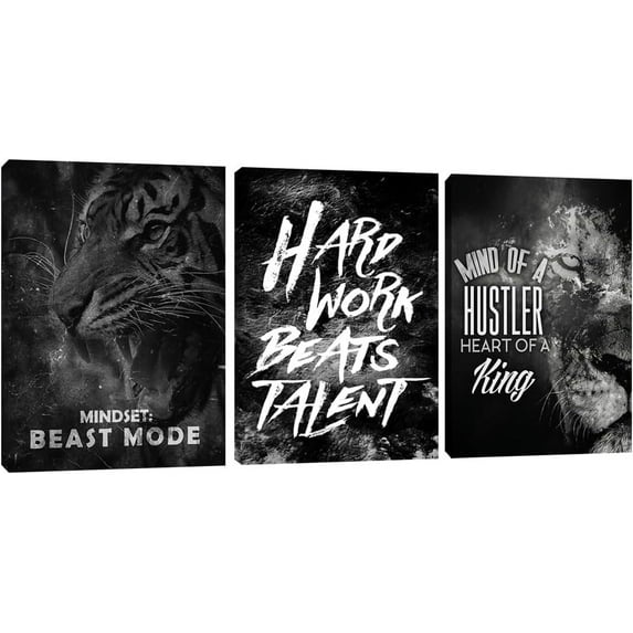 Motivational Black Tiger Lion Poster Wall Art Entrepreneur Hustle Hard Work Quotes Poster Prints Inspirational Wall Decor Picture Artwork for Workplace Office Bedroom (36" Wx 16" H)