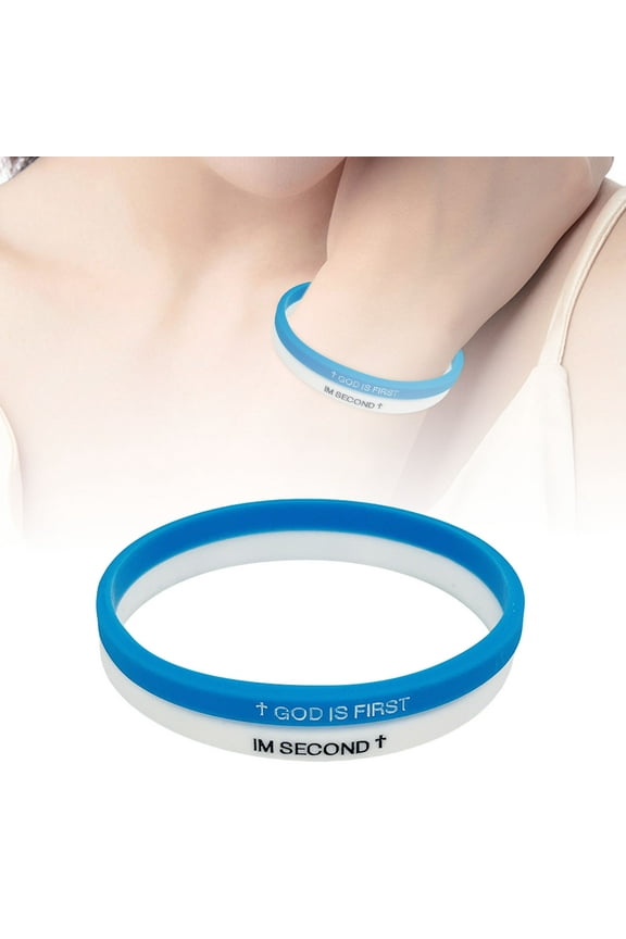 God Is The First I Am The Second Motivational Rubber Bracelet for Men and Women Inspirational Wristband Unisex 2PCS