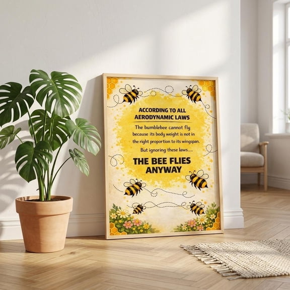 Motivational Bumble Bee Quote Print: The Bee Flies Anyway. Inspiring Wall Art, Mindset Print, Motivational Poster, Kids Bedroom Poster, Poster Only
