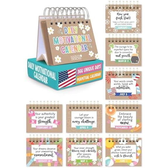 Motivational Calendar 202 - Daily Inspirational Quotes for Desk, Daily Flip Perpetual Desk Calendar, Positive Affirmations for Women, Kraft Motivational Desk Decor
