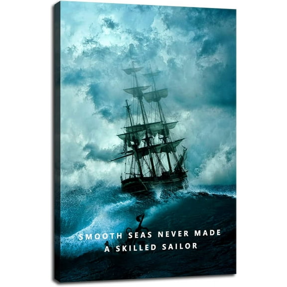 Motivational Canvas Art Office Decor Wall Art Lessons of Life Inspirational Quote Smooth Sea Never Made A Skilled Sailor Inspiring Poster Print for Home Framed Art Ready to Hang [12''''W x 18''''H]