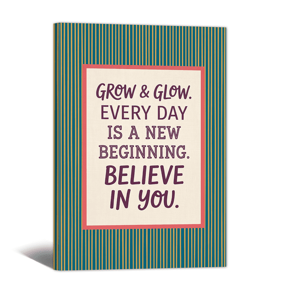 Motivational Canvas Wall Art - Framed Believe Yourself Quotes Prints Colorful Striped Artwork Positive Sayings Paintings Gifts for Living Room Classroom Library Office Home Wall Decor
