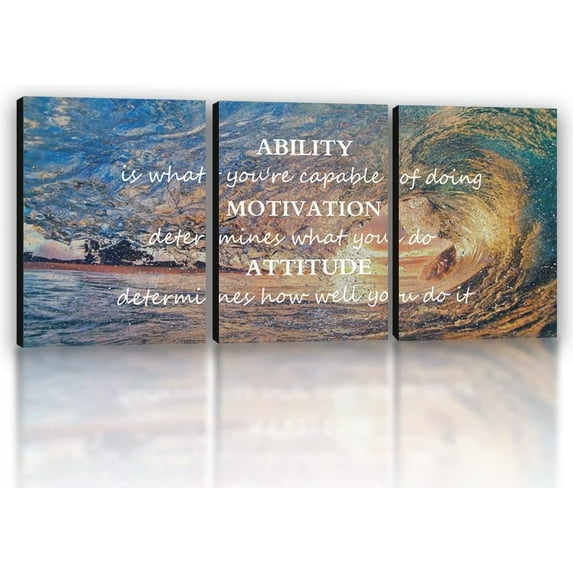 Motivational Canvas Wall Art Inspirational Poster Prints Contemporary 3 Piece Ocean Wall Art Entrepreneur Quote Artwork for Walls Office Pictures Decorations Men Bedroom Wall Decor(36" Wx16 H)
