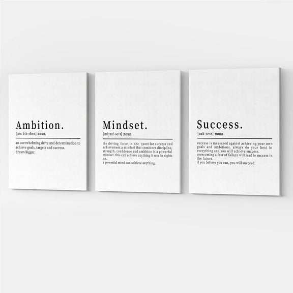 Motivational Canvas Wall Art Mindset Ambition Success Wall Art Set of 3 Office Decor - Inspirational Quotes Wall Art Decor for Office, Boss Office Wall Picture Cool Guys Room Decor 12"x16"