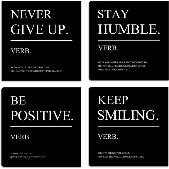 Motivational Canvas Wall Art Office Positive Motto Decor Inspirational Quotes Wall Art for Home Living Room Bedroom Wall Decor Encouraging Posters Picture Painting Prints Wooden Framed - 12"x12"x4PCS