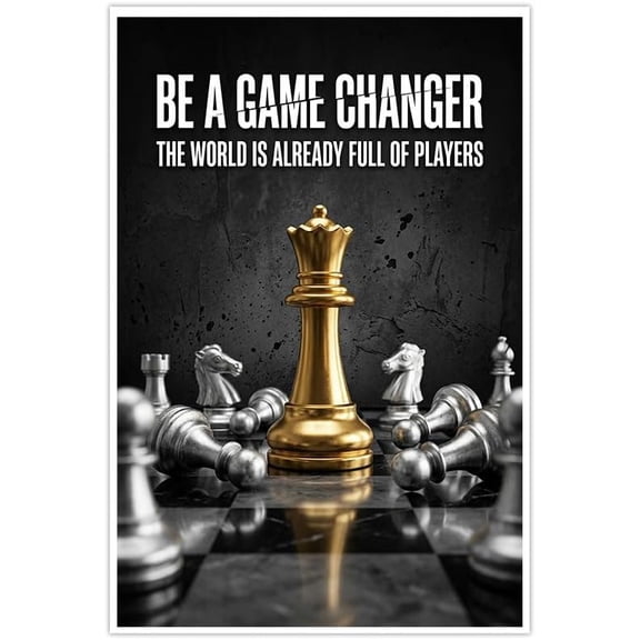 Motivational Canvas Wall Art Poster Game Changer Inspirational Quote Black Gold Chess Queen Decor for Office Living Room Bedroom Home Aesthetic Picture