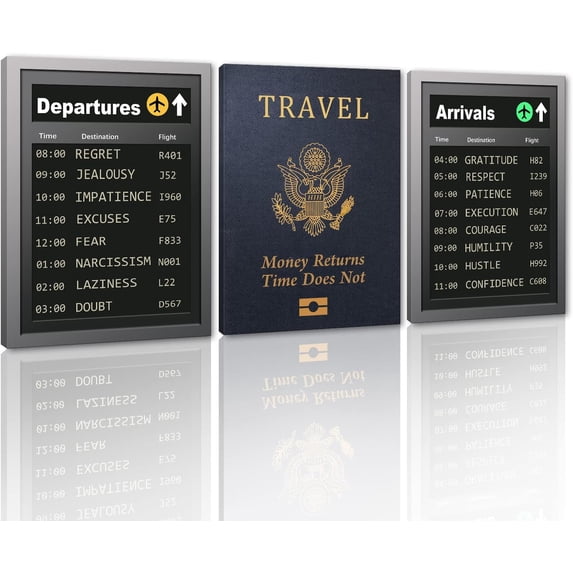 Motivational Canvas Wall Art Set Creative Airport Board Posters and Prints Modern Wall Decor for Home Office Workplace Decorations spirational（Only canvas）