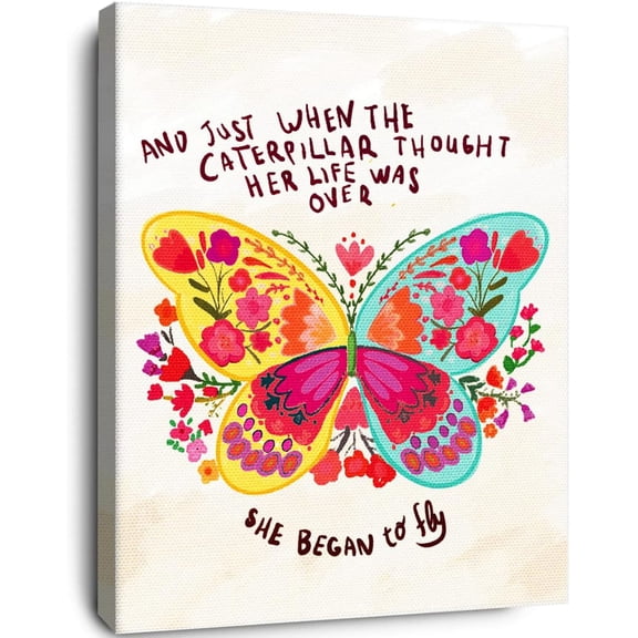 Motivational Canvas Wall Art,She Began to Fly Wall Decor,Inspirational Wall Decor for Women,Positive Quotes Wall Art for Teens Girls Bedroom Nursery Dorm Wall Decor