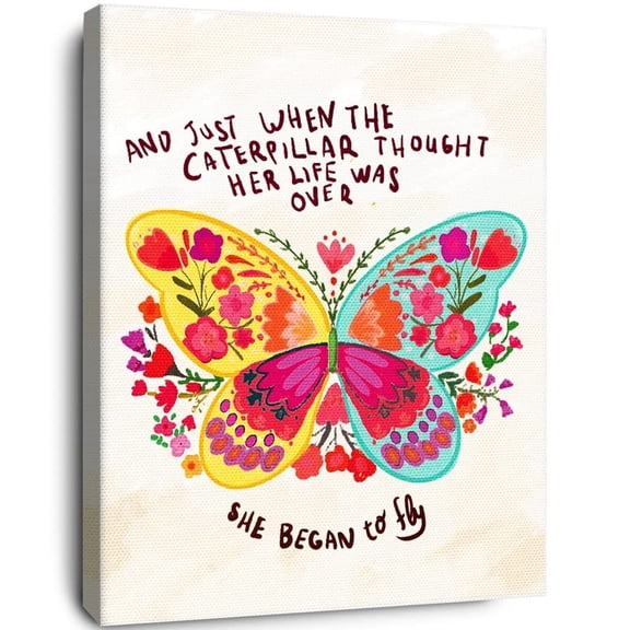 Motivational Canvas Wall Art,She Began to Fly Wall Decor,Inspirational Wall Decor for Women,Positive Quotes Wall Art for Teens Girls Bedroom Nursery Dorm