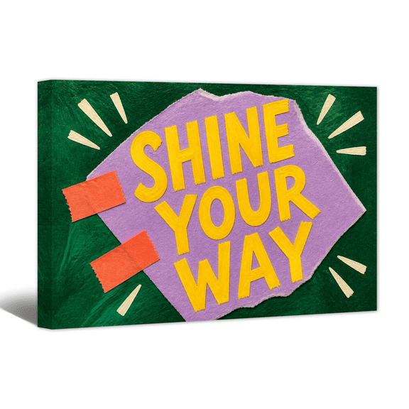Motivational Canvas Wall Art Shine Bright Your Way Quote Picture Prints, Vibrant Words Artwork Paintings for Living Room Bedroom Library Classroom Home Wall Decor