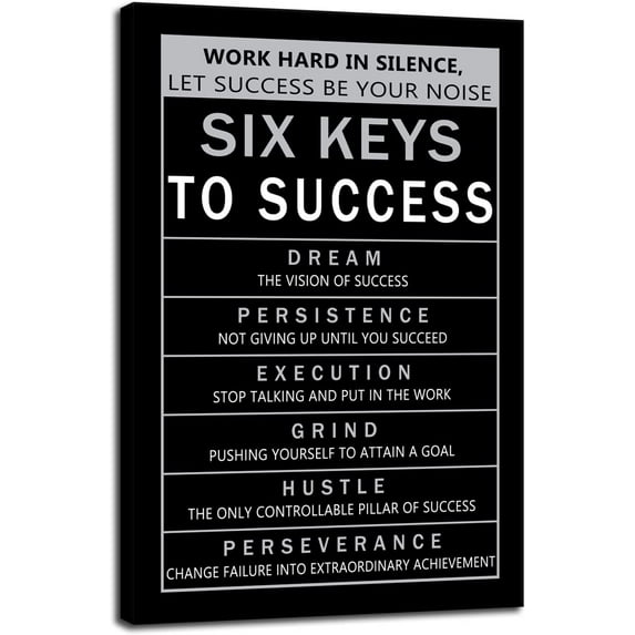 Motivational Canvas Wall Art Six Keys to Success Motivational Pictures Inspiring Entrepreneurs Quotes Poster Office Decoration Printed Artwork Frame Ready to Hang12x18