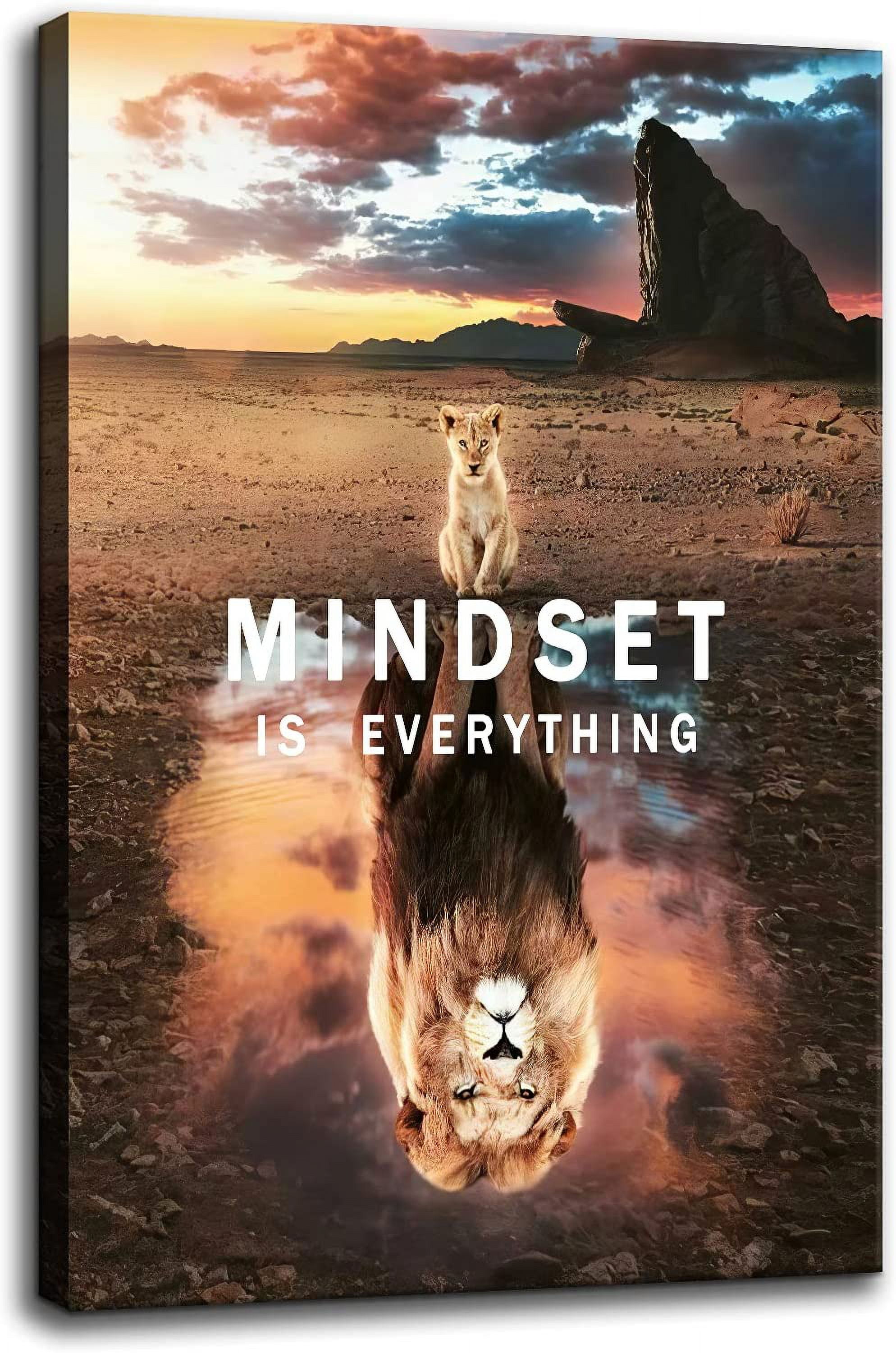 Motivational Canvas Wall Art Small Cat and Big Lions Painting Mindset