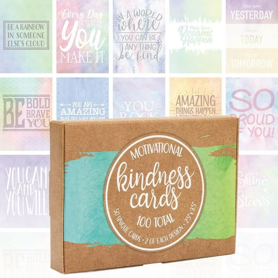 Motivational Cards: Set of 100 Inspirational, Kindness, Motivational and Quote Cards. Business Card Size (Watercolor)