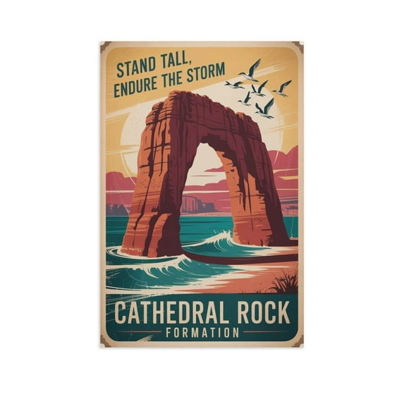 Motivational Cathedral Rock Formation Poster Retro Inspirational Vintage Travel Wall Art for Office Meditation Room Library Canvas Poster
